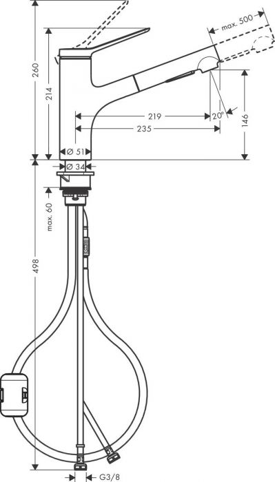 Кухненски смесител Hansgrohe Zesis M33-H150 2jet pull-out     74800000